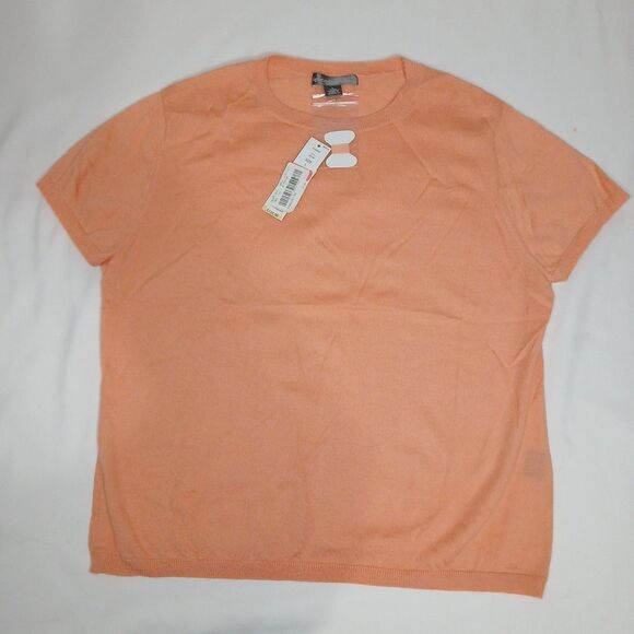 Signature Expression 100% Cashmere L Sweater Short Sleeve Lightweight Orange NWT - Picture 1 of 7